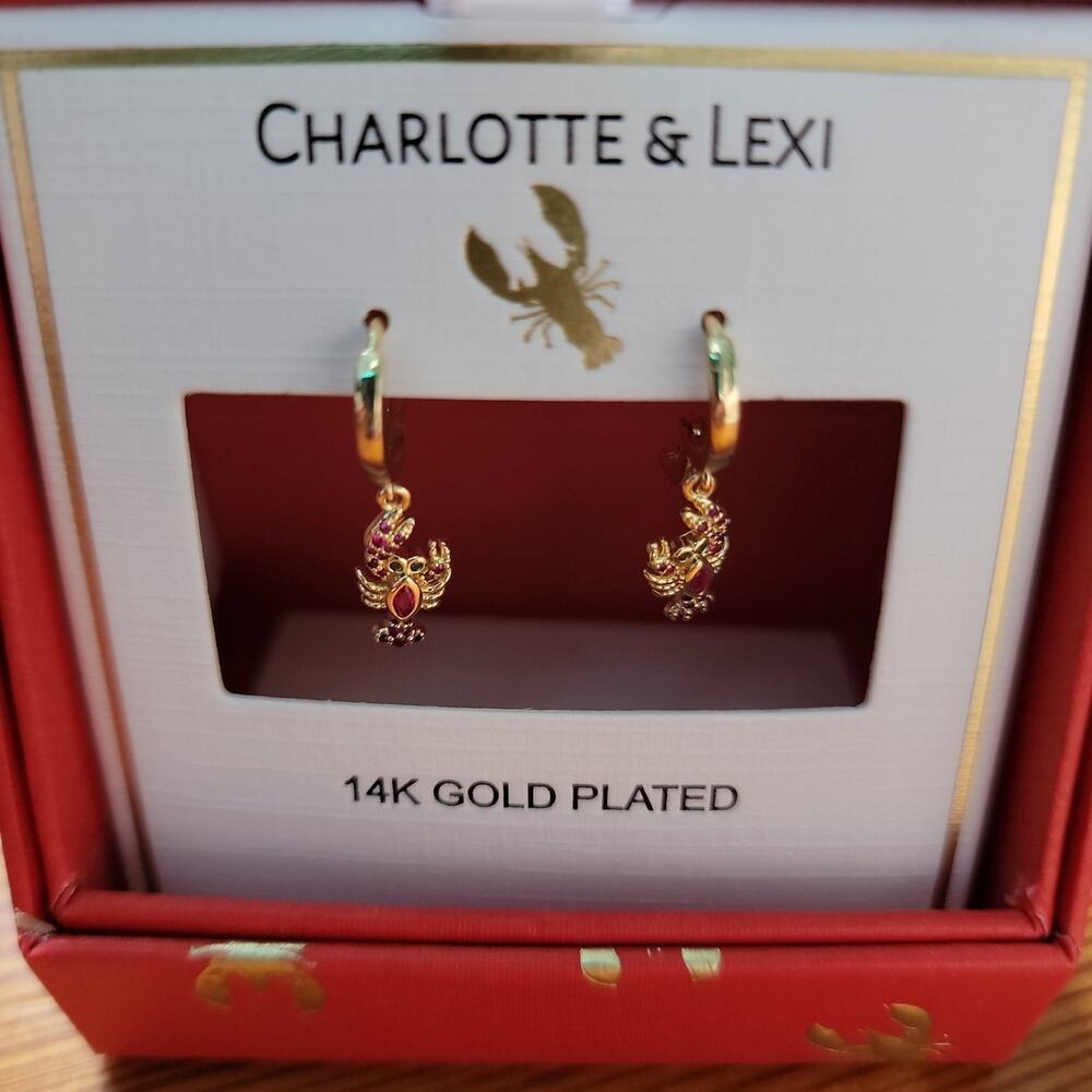 Charlotte & Lexi Lobster Small Hoop Earrings 14K Plated NIB